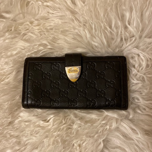 Genuine Vintage Gucci GG Dark Brown Leather Wallet w Buckle - Picture 4 of 6